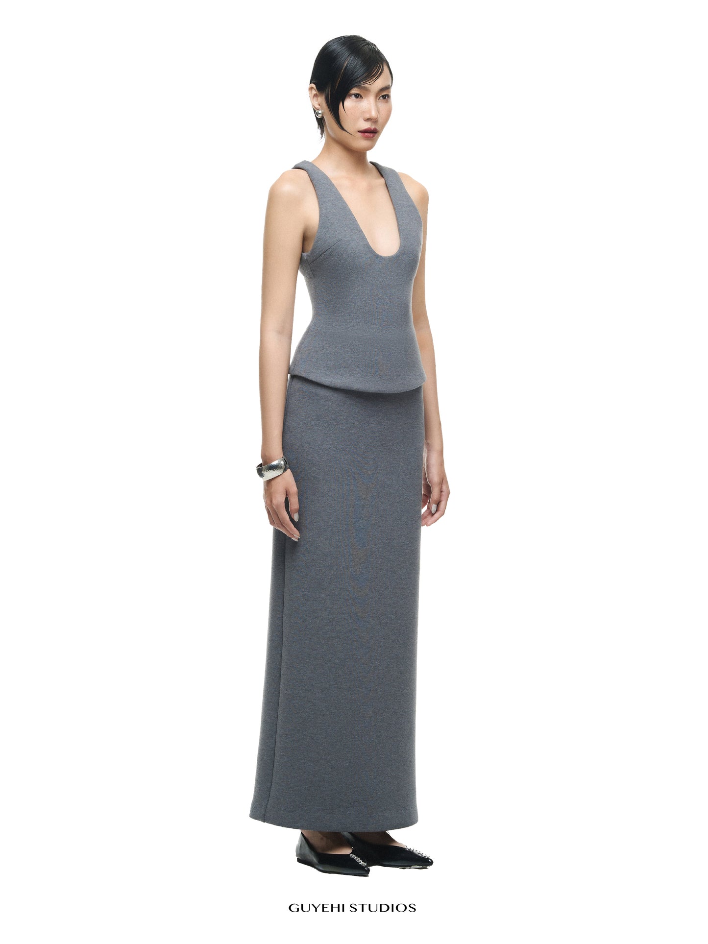 RIN GREY COLUMN SKIRT