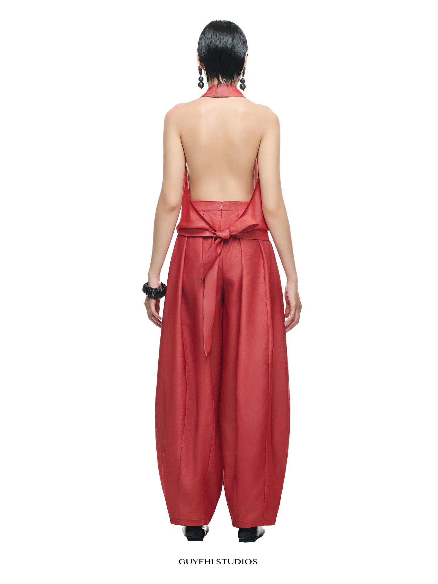 AKANE RED HALTER DRAPED TOP