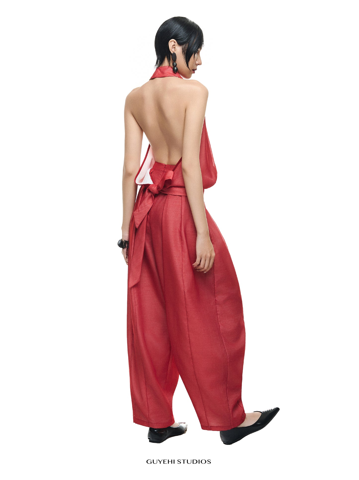 AKANE RED HALTER DRAPED TOP