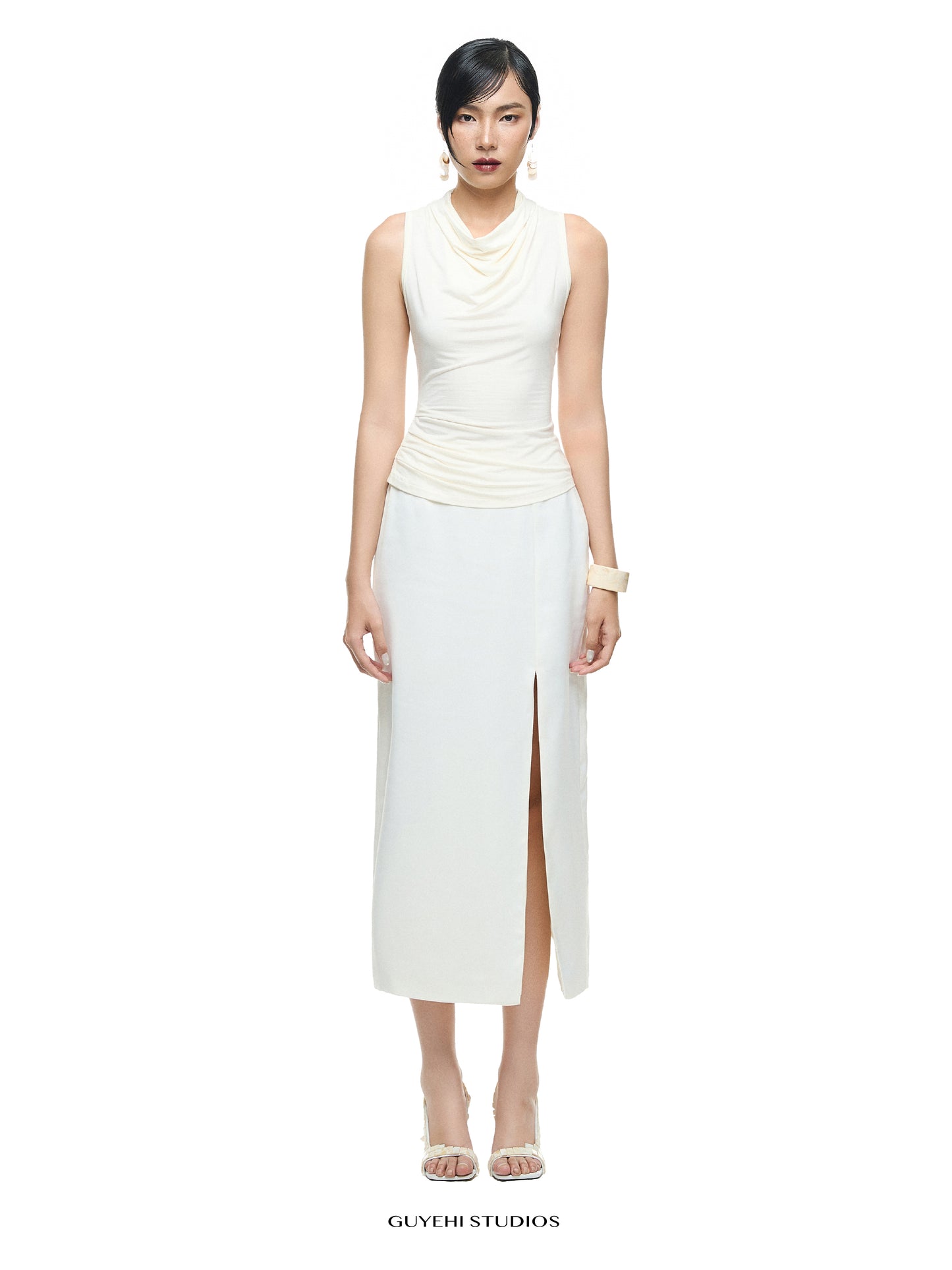 YURI IVORY DRAPED SLEEVELESS TOP