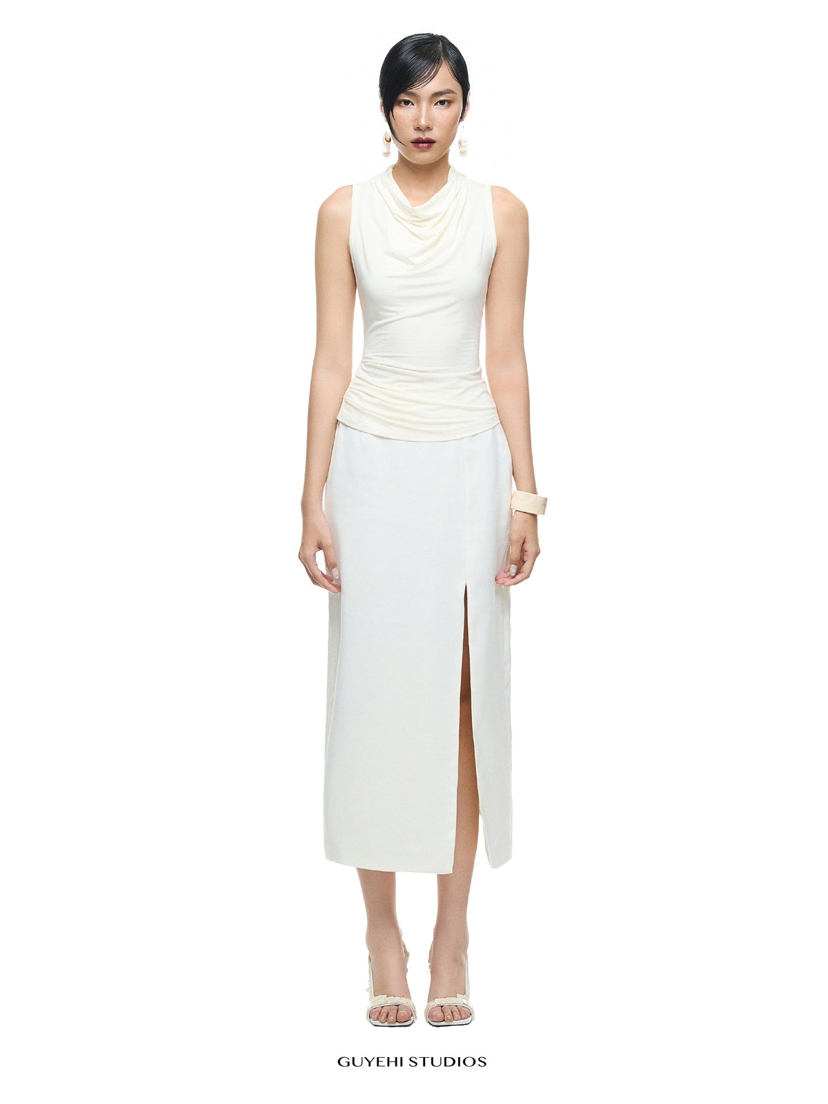 YURI IVORY SLIT MIDI SKIRT