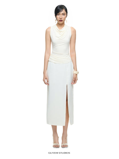 YURI IVORY DRAPED SLEEVELESS TOP