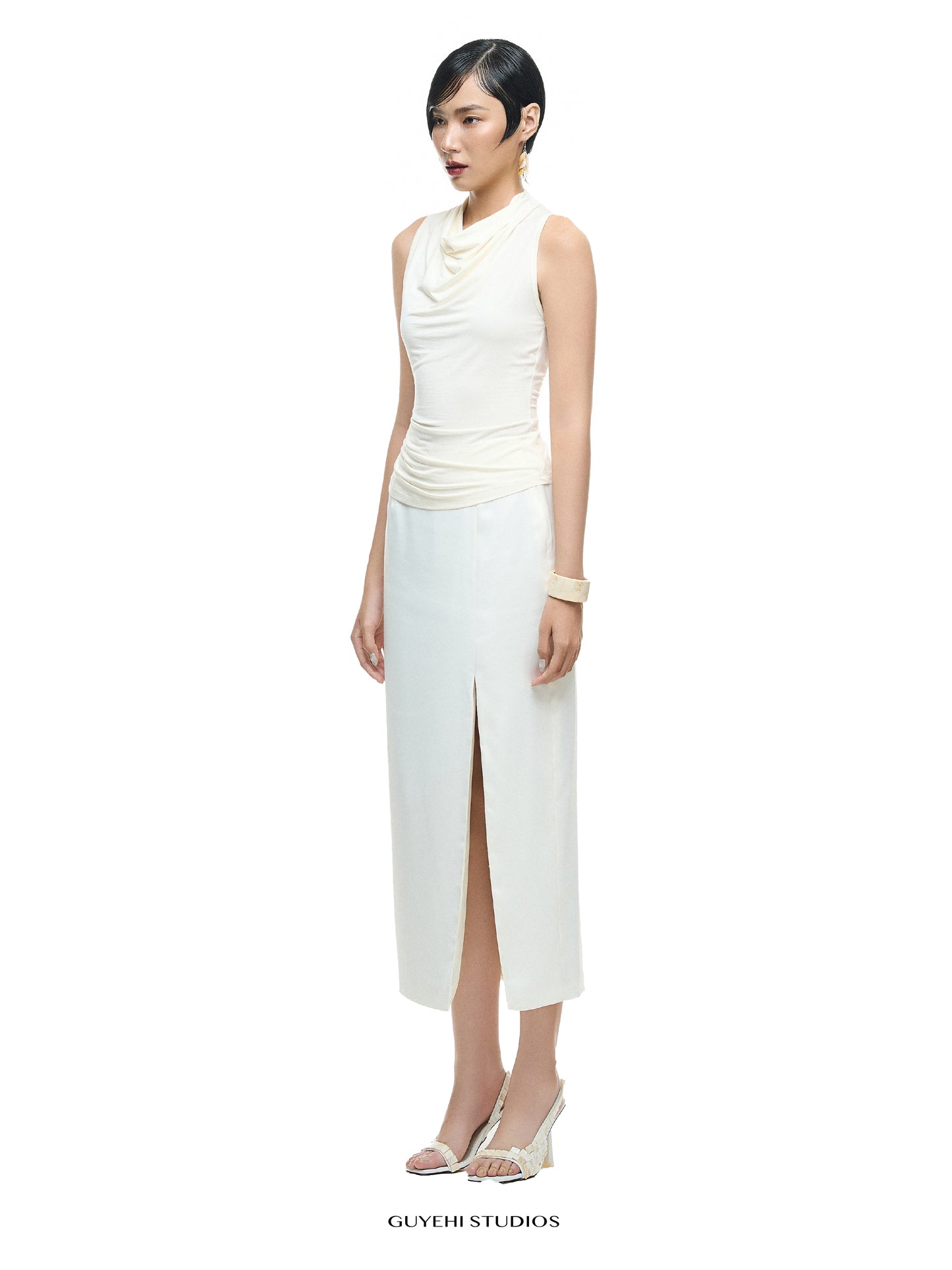 YURI IVORY DRAPED SLEEVELESS TOP