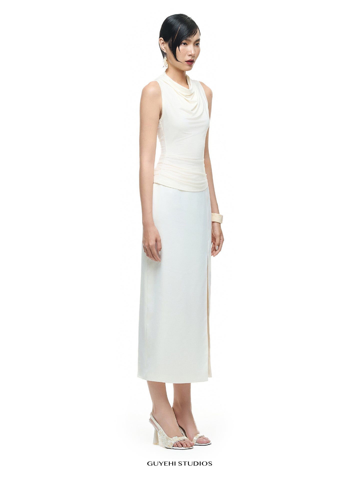 YURI IVORY DRAPED SLEEVELESS TOP
