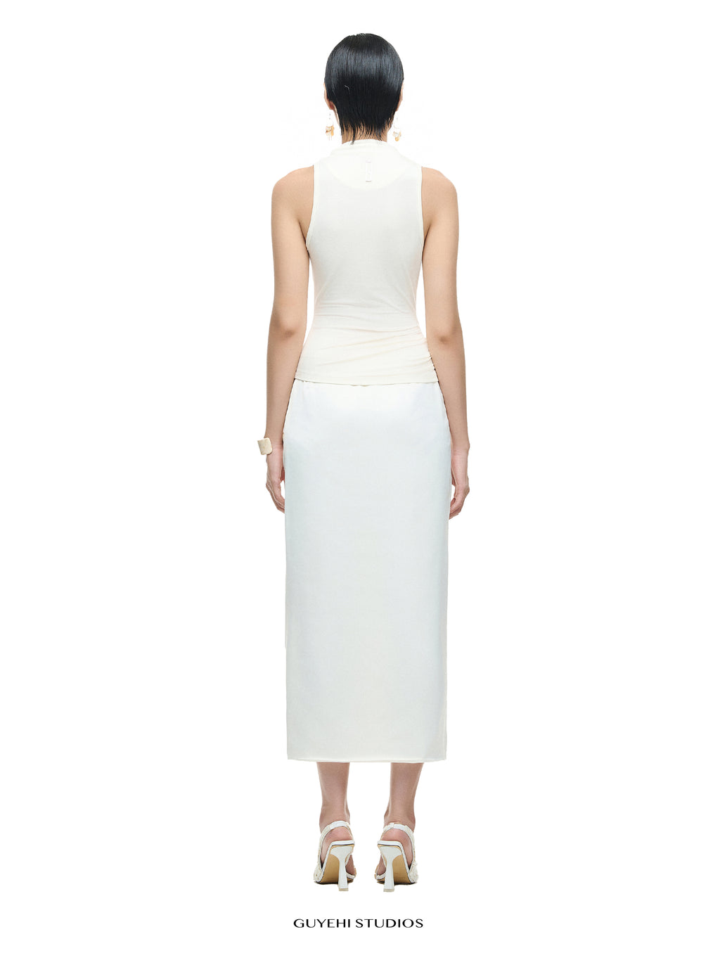YURI IVORY DRAPED SLEEVELESS TOP