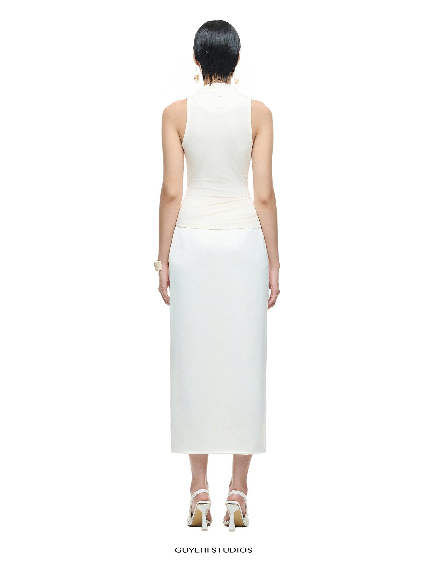 YURI IVORY DRAPED SLEEVELESS TOP