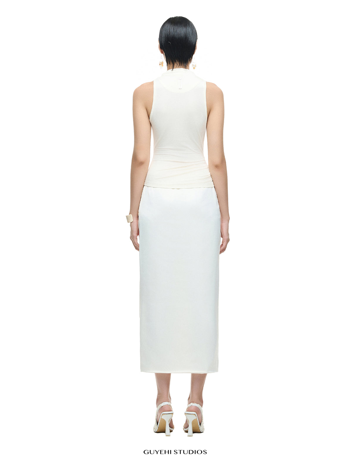 YURI IVORY DRAPED SLEEVELESS TOP