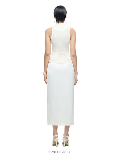 YURI IVORY DRAPED SLEEVELESS TOP