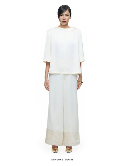 NAO IVORY EMBROIDERED COLLAR LONG SLEEVE TOP