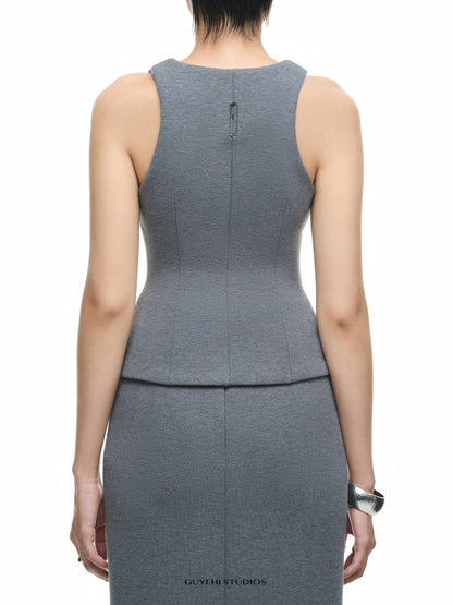 RIN GREY SCULPTED U-NECK TOP