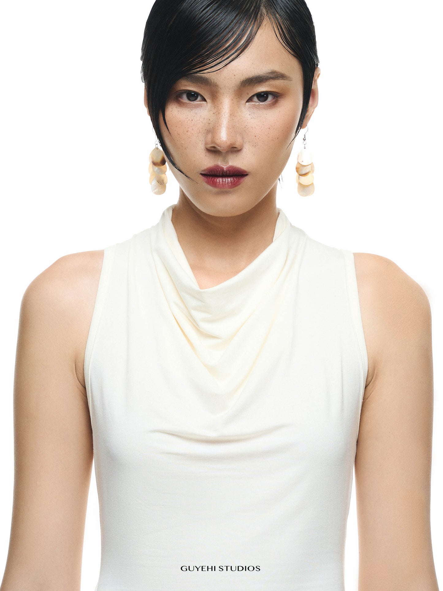 YURI IVORY DRAPED SLEEVELESS TOP