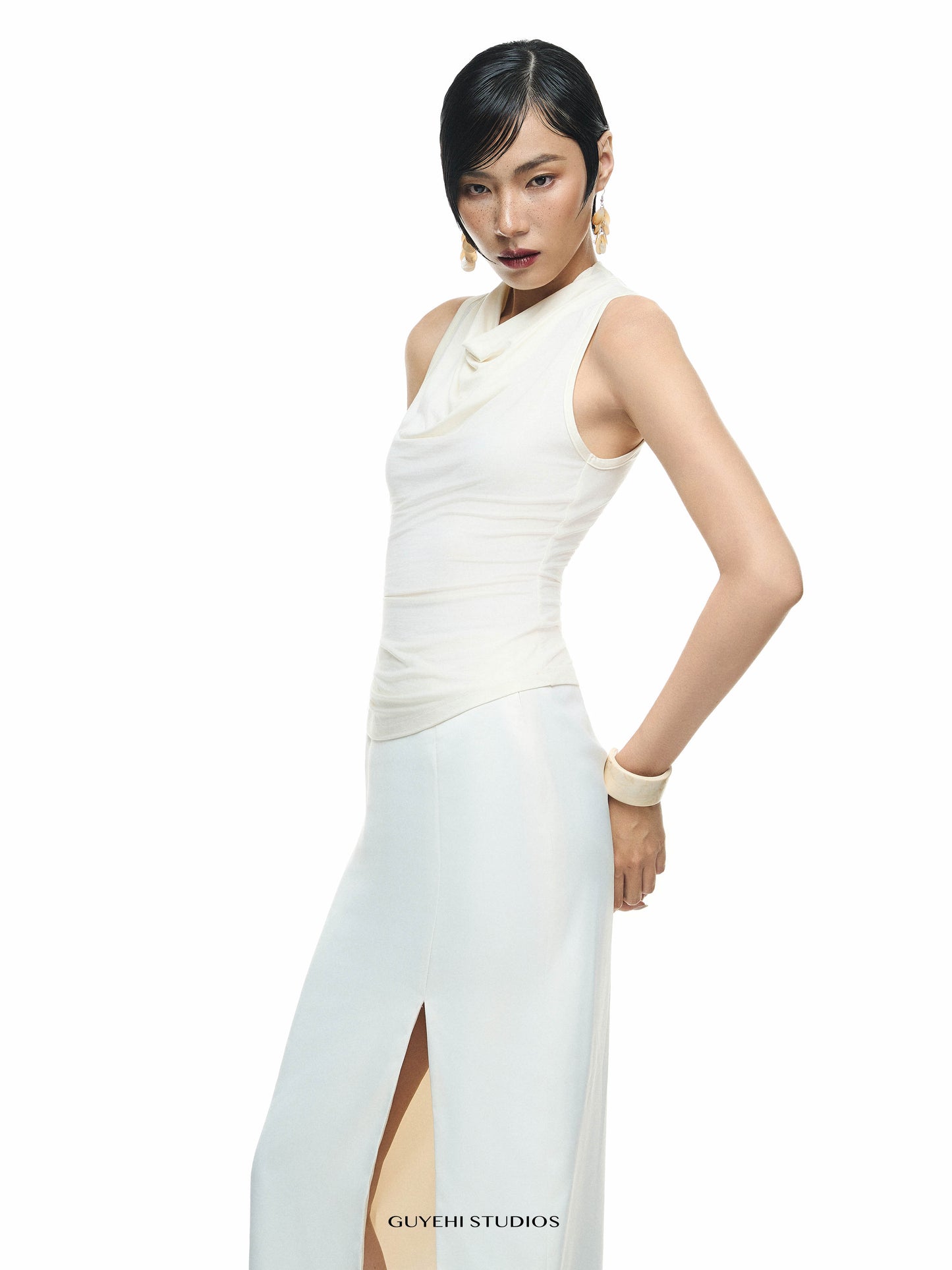YURI IVORY DRAPED SLEEVELESS TOP