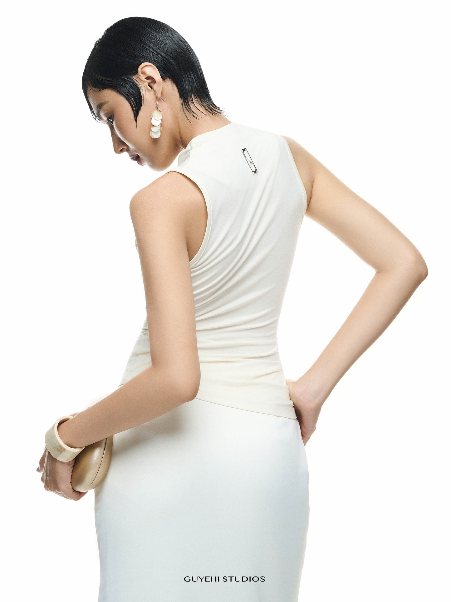 YURI IVORY DRAPED SLEEVELESS TOP