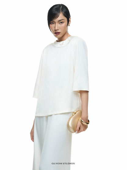 NAO IVORY EMBROIDERED COLLAR LONG SLEEVE TOP