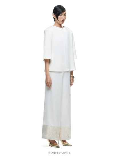 NAO IVORY EMBROIDERED COLLAR LONG SLEEVE TOP