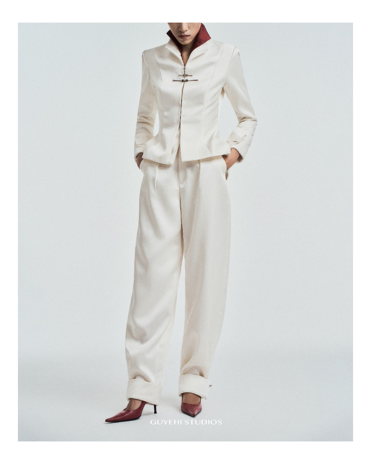 Mai Mandarin Peplum Jacket in Satin Twill