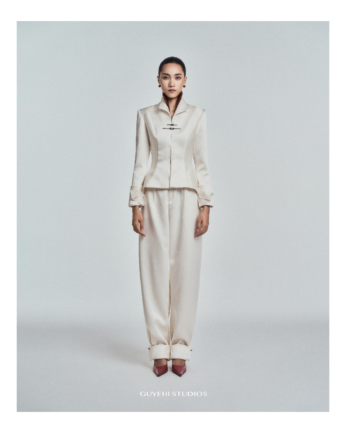 Mai Mandarin Peplum Jacket in Satin Twill