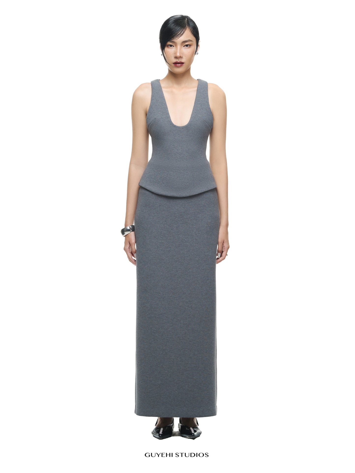 RIN GREY COLUMN SKIRT