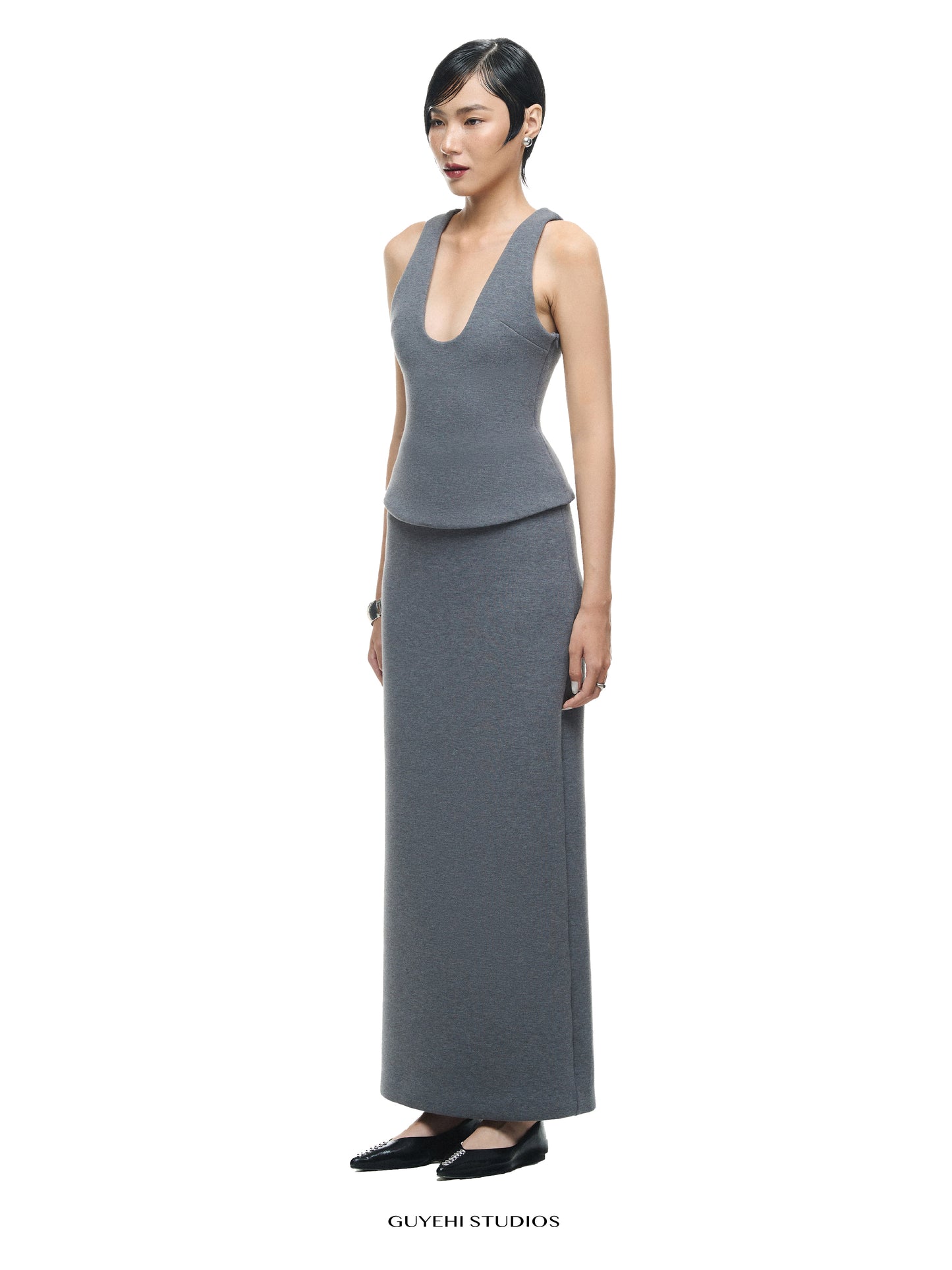RIN GREY COLUMN SKIRT