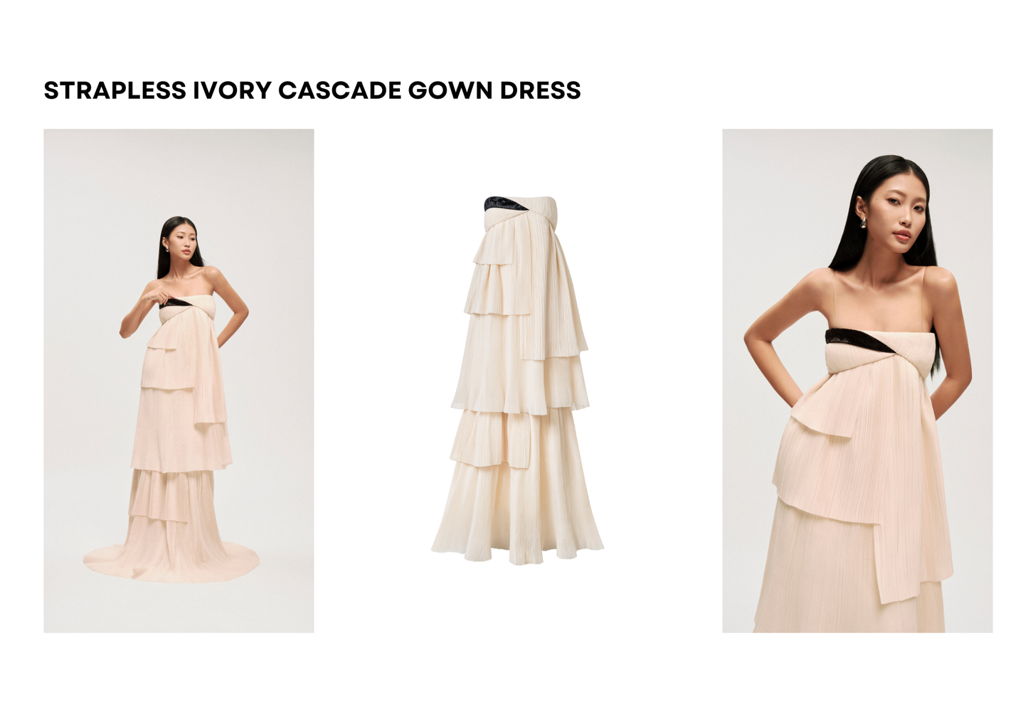 STRAPLESS IVORY CASCADE GOWN DRESS - Premium Line