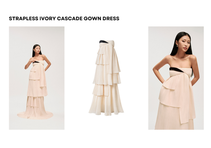 STRAPLESS IVORY CASCADE GOWN DRESS - Premium Line