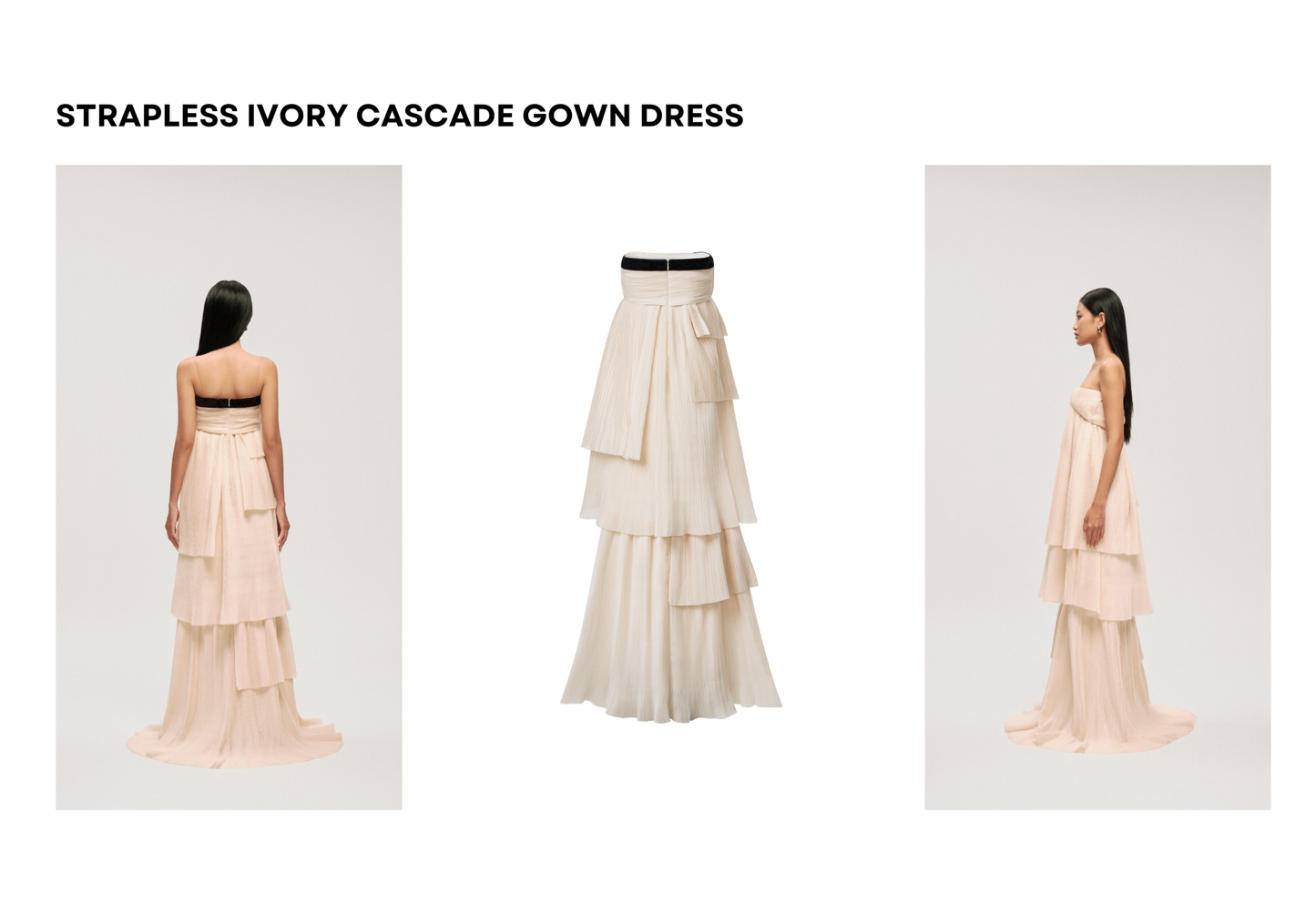 STRAPLESS IVORY CASCADE GOWN DRESS - Premium Line