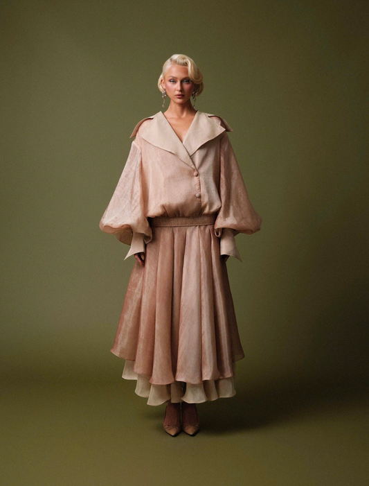 RÊVE SET – DRAPED VOLUME BLOUSE & MAXI SKIRT - Premium Line