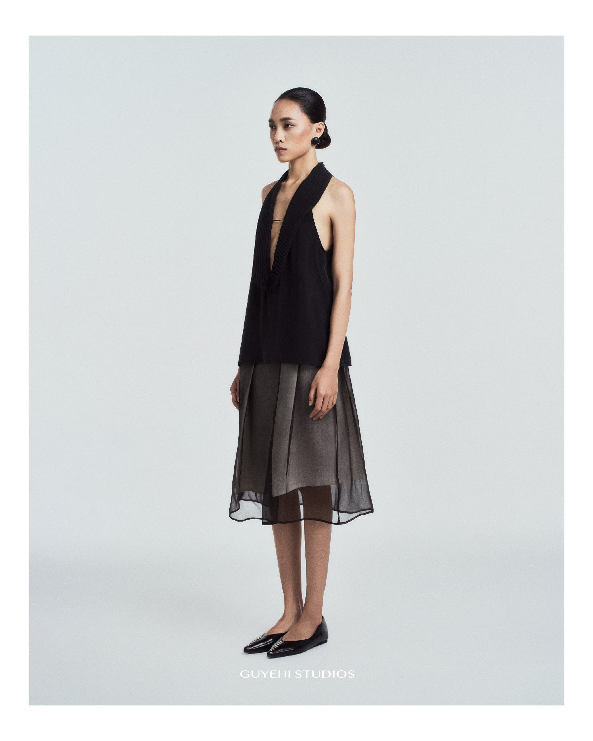 Lan Pleated Lapel Halter Top in Cupro