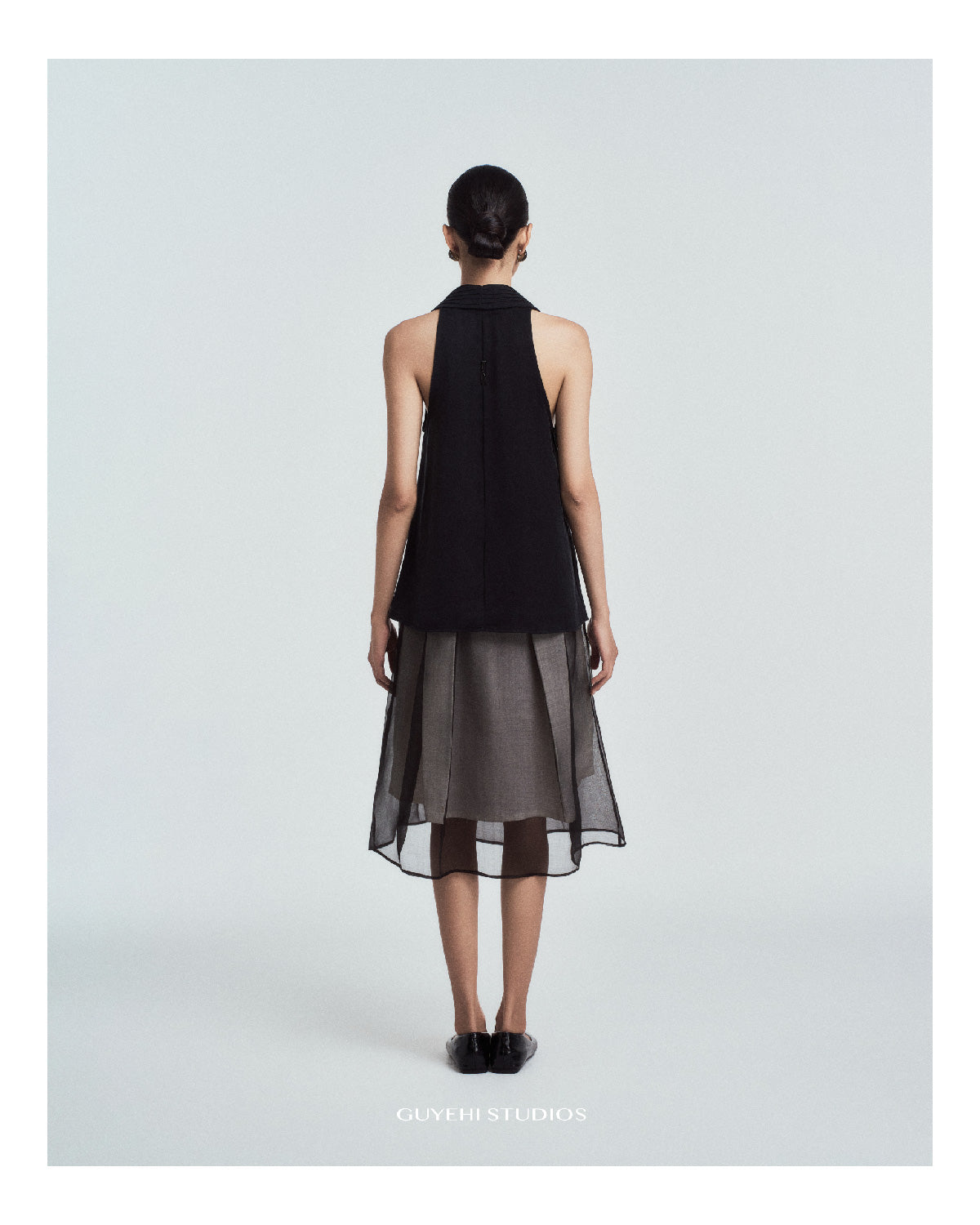 Lan Pleated Lapel Halter Top in Cupro