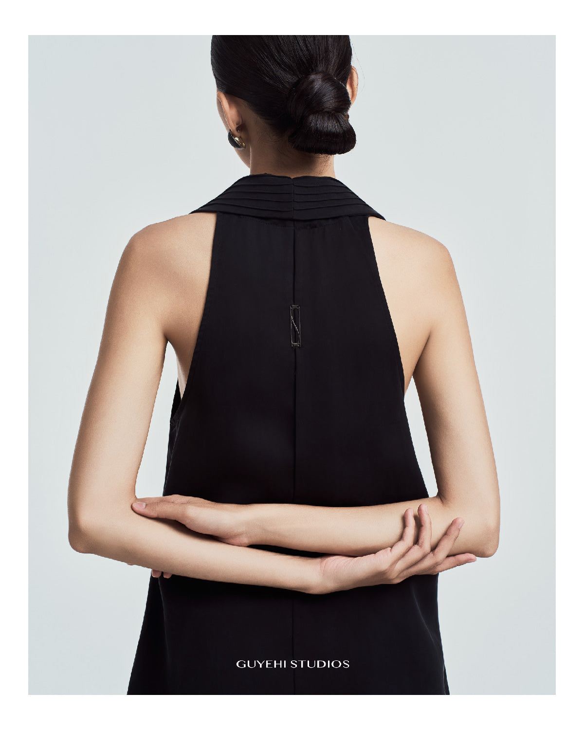 Lan Pleated Lapel Halter Top in Cupro