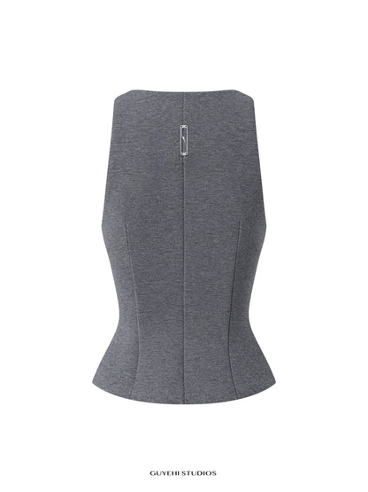 RIN GREY SCULPTED U-NECK TOP
