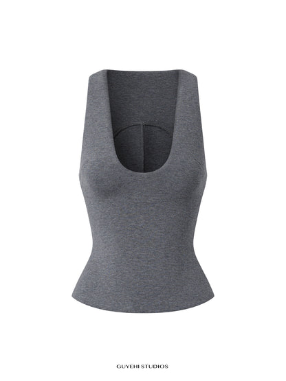 RIN GREY SCULPTED U-NECK TOP