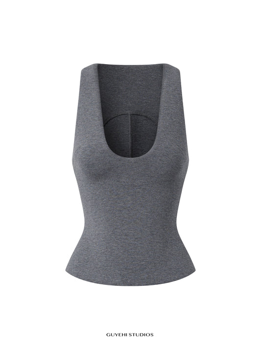 RIN GREY SCULPTED U-NECK TOP