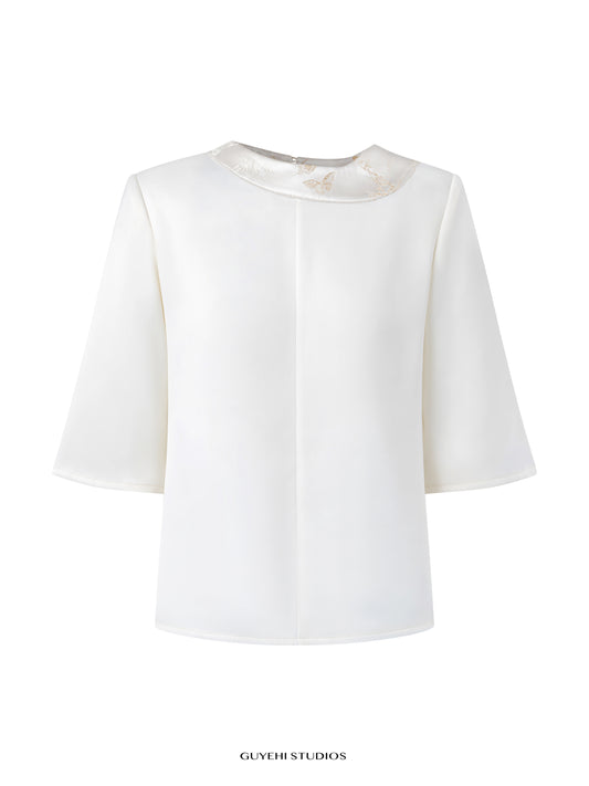 NAO IVORY EMBROIDERED COLLAR LONG SLEEVE TOP