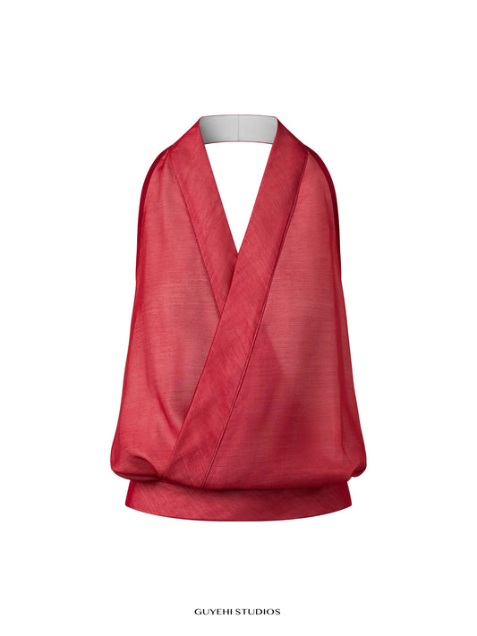 AKANE RED HALTER DRAPED TOP