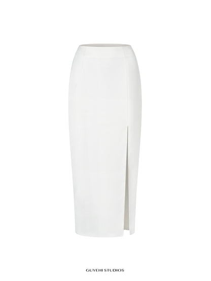 YURI IVORY SLIT MIDI SKIRT