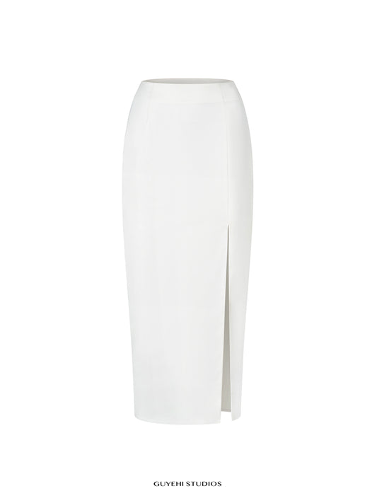 YURI IVORY SLIT MIDI SKIRT