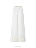 NAO IVORY WIDE-LEG EMBROIDERED PANTS