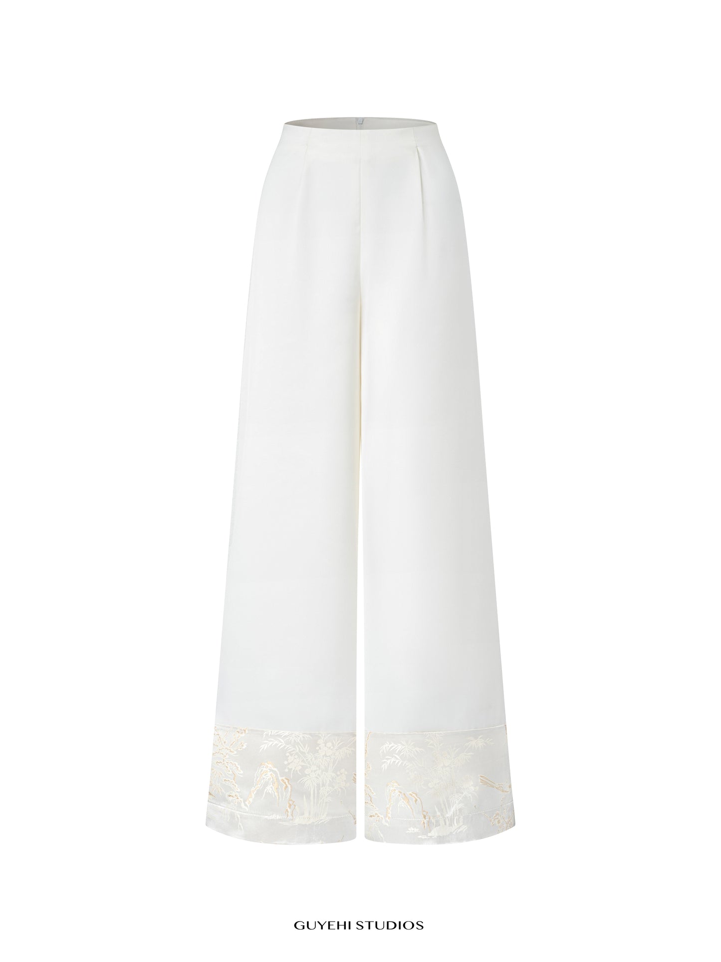 NAO IVORY WIDE-LEG EMBROIDERED PANTS