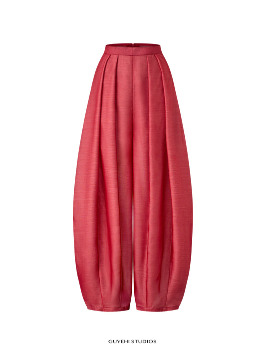 AKANE RED WIDE-LEG DRAPED PANTS