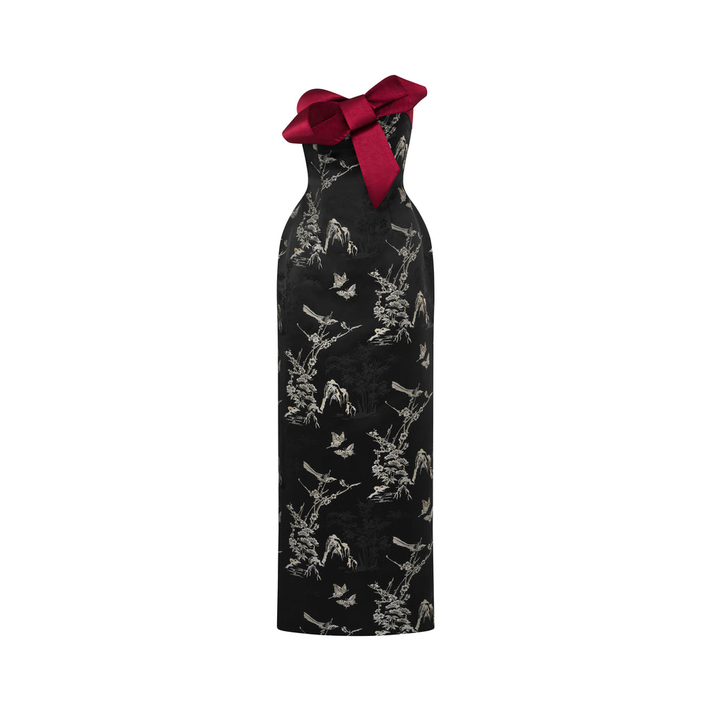 KASUMI MIDNIGHT BLACK DRESS - BROCADE VERSION