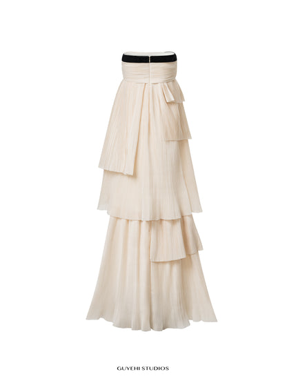STRAPLESS IVORY CASCADE GOWN DRESS - Premium Line