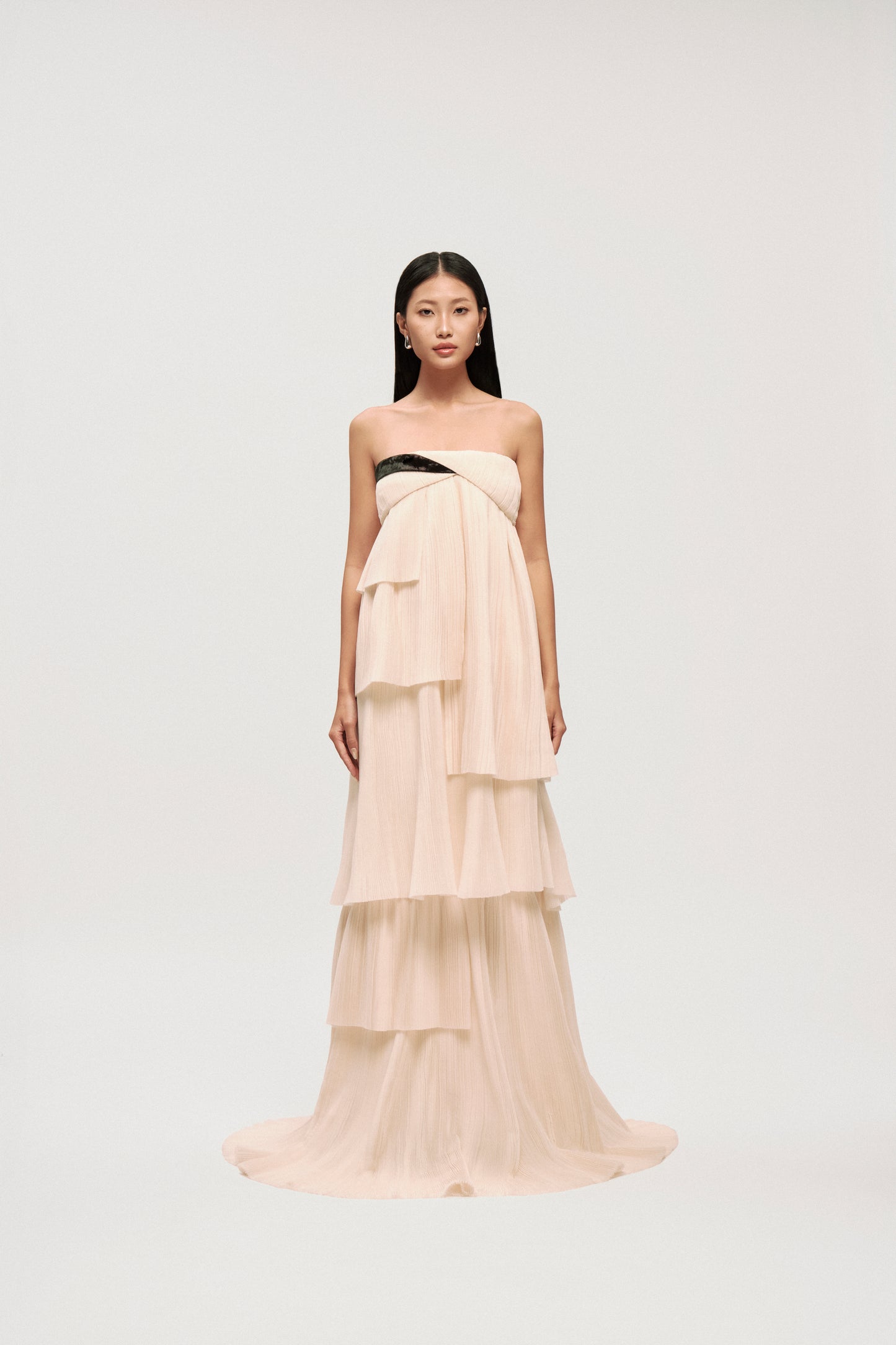 STRAPLESS IVORY CASCADE GOWN DRESS - Premium Line