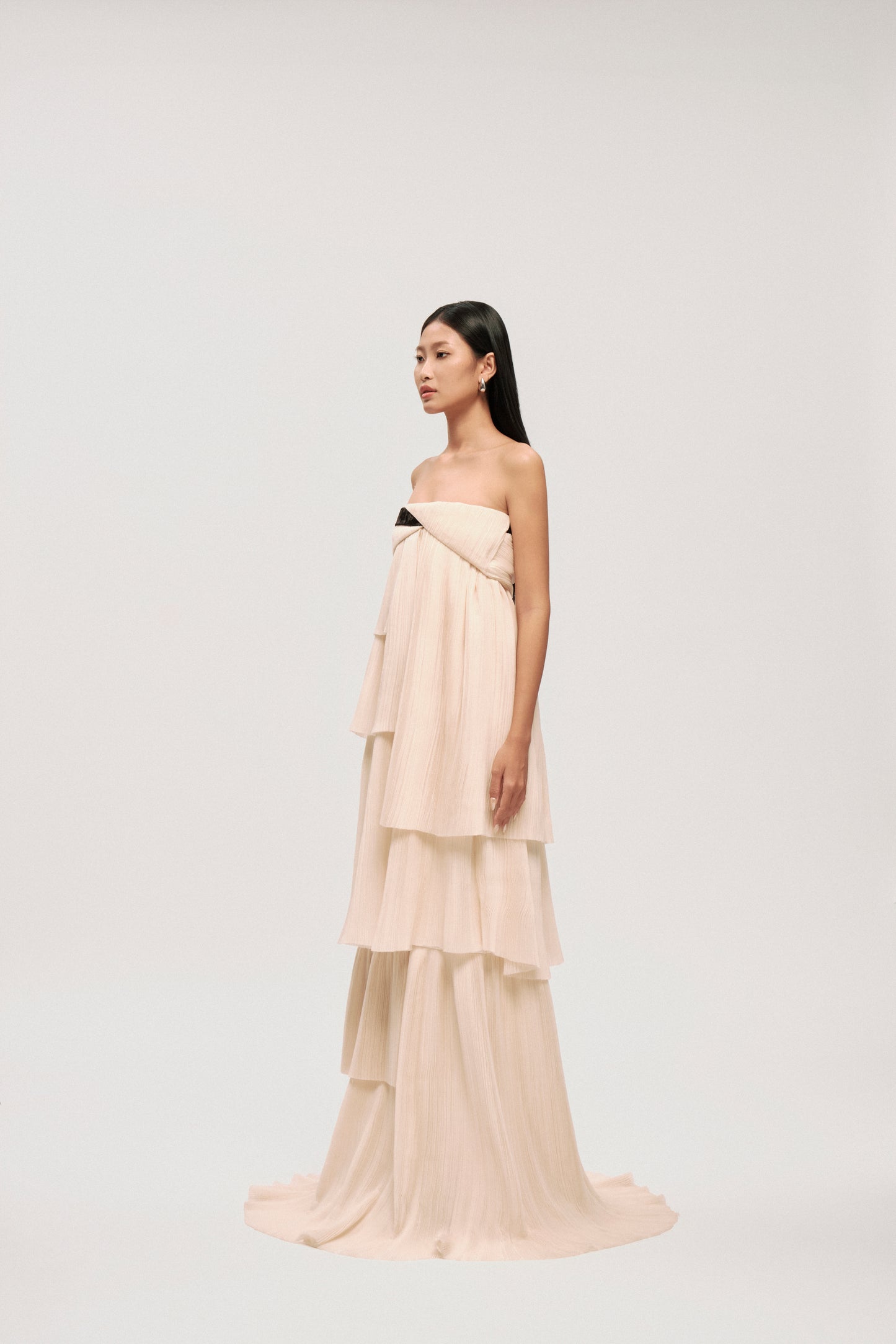 STRAPLESS IVORY CASCADE GOWN DRESS - Premium Line