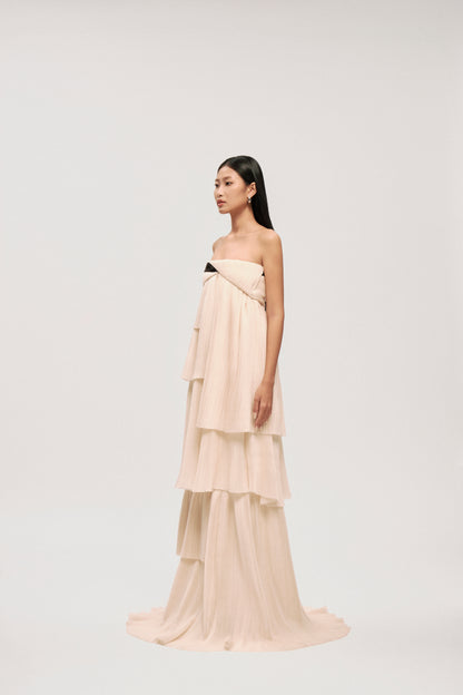 STRAPLESS IVORY CASCADE GOWN DRESS - Premium Line