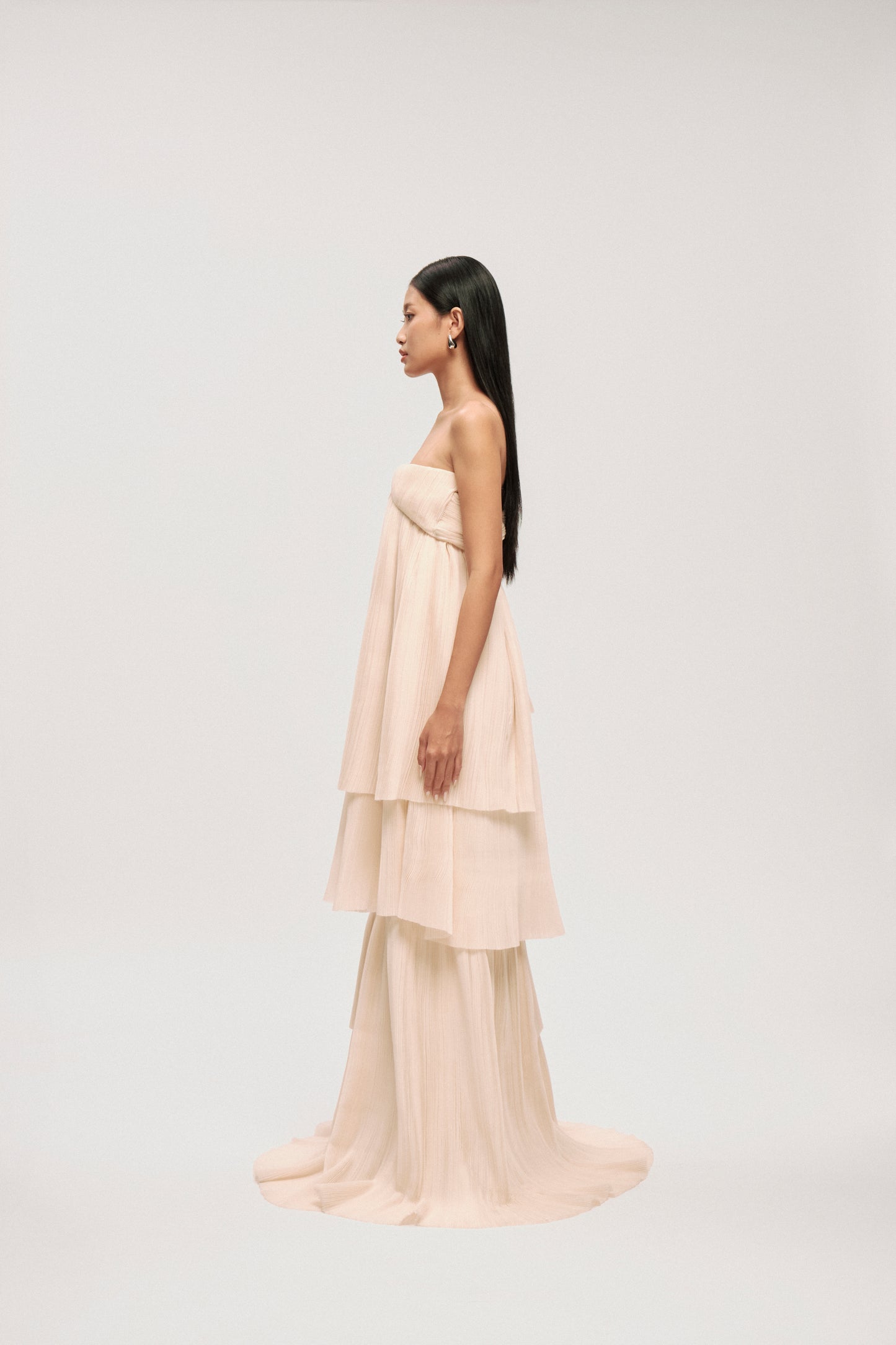 STRAPLESS IVORY CASCADE GOWN DRESS - Premium Line