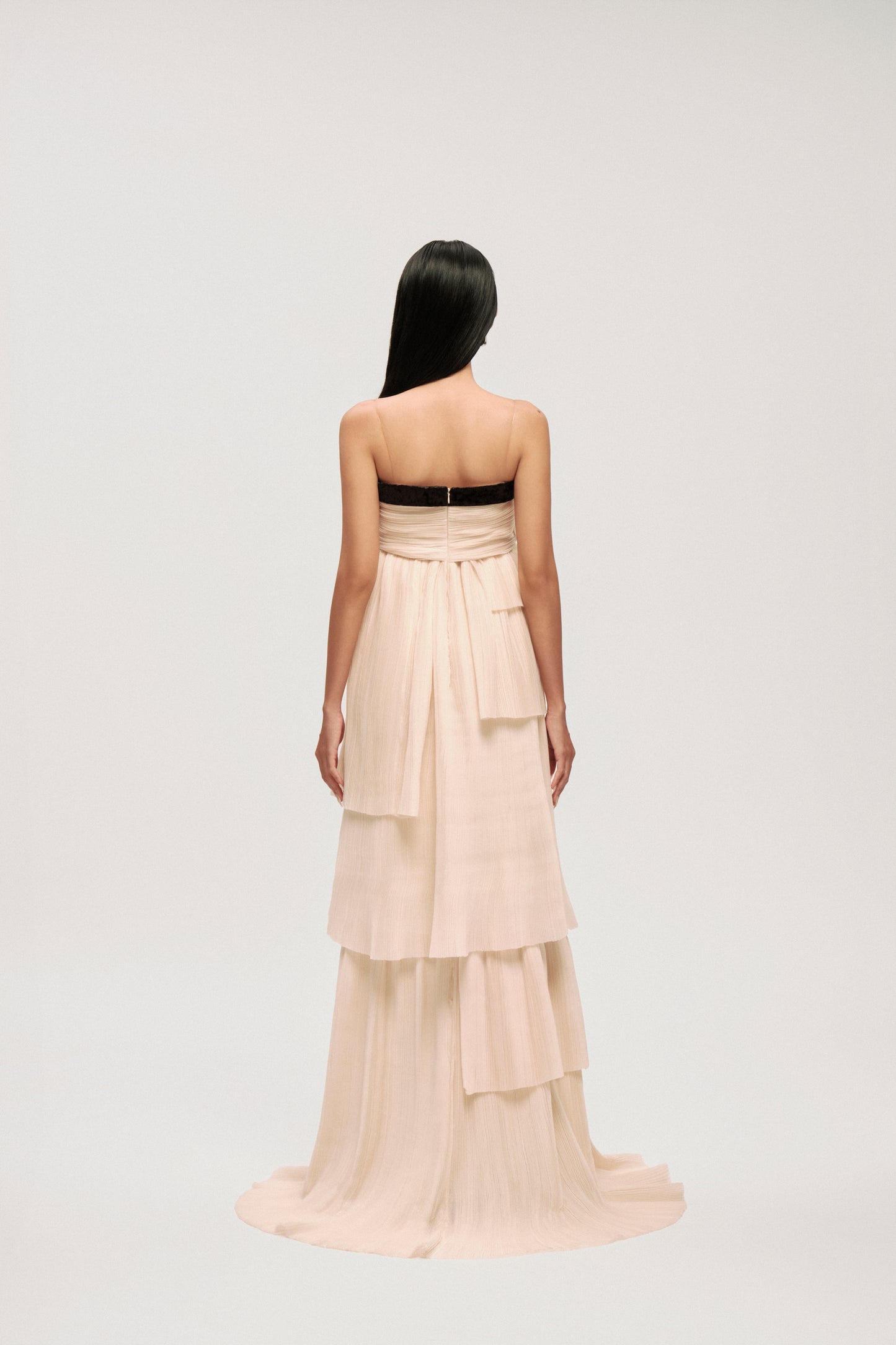 STRAPLESS IVORY CASCADE GOWN DRESS - Premium Line