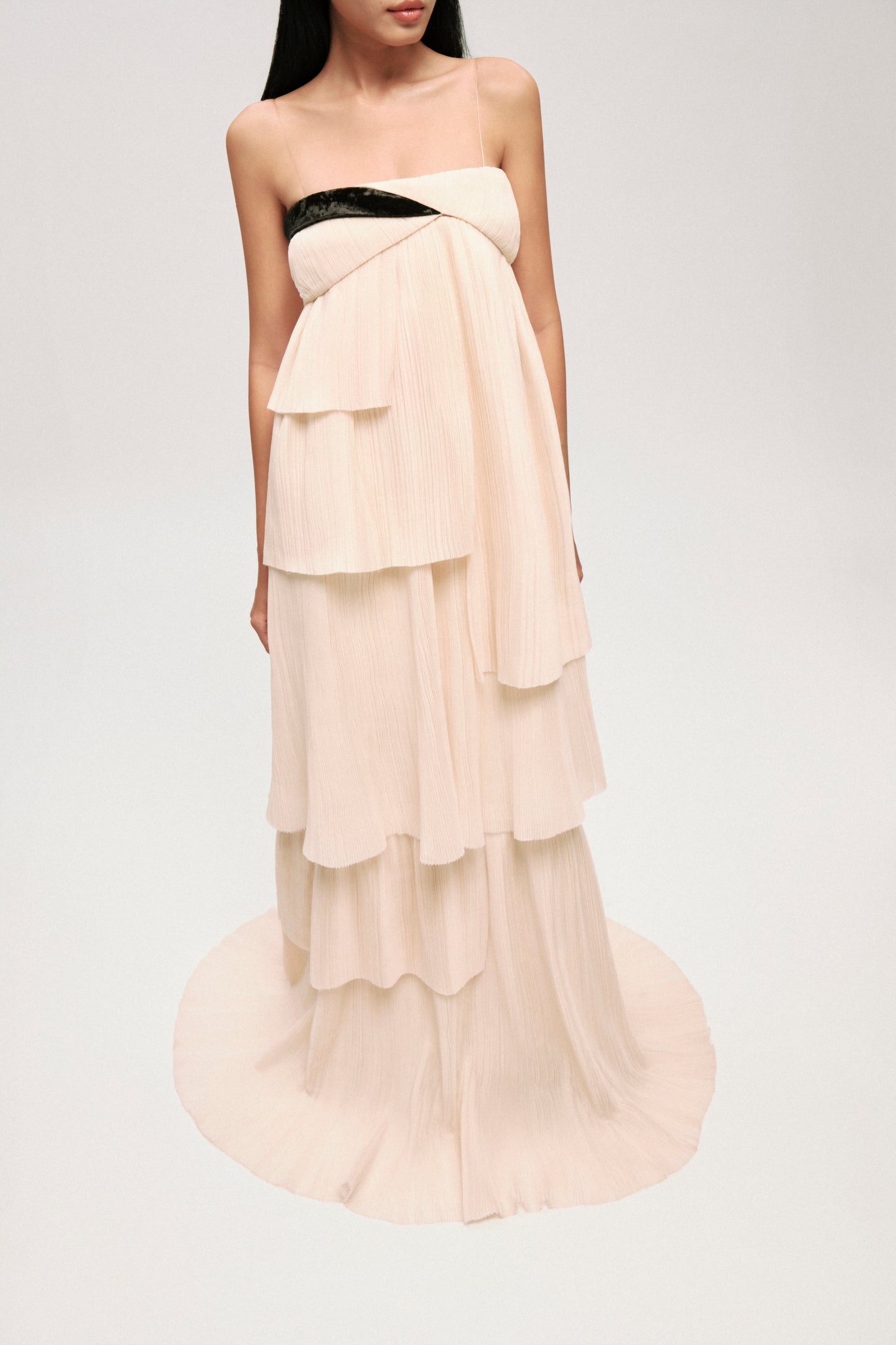 STRAPLESS IVORY CASCADE GOWN DRESS - Premium Line