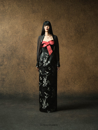 KASUMI MIDNIGHT BLACK DRESS - BROCADE VERSION