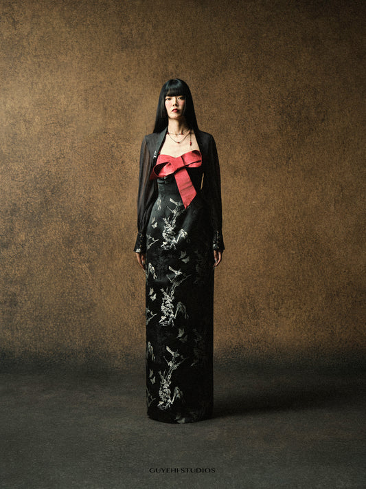 KASUMI MIDNIGHT BLACK DRESS - BROCADE VERSION